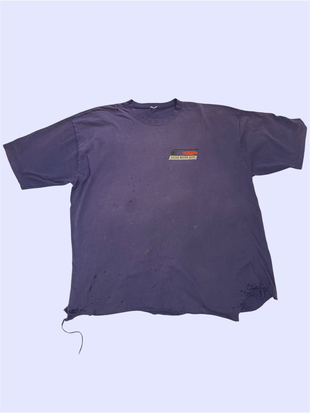 Vintage 90s Guess Jeans Thrashed Short Sleeve Guess Motor Dept Shirt Blue XL